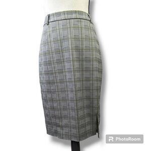 Kate Kasin Women's VintagePlaid Knee-Length Pencil Skirt Black Cream Houndstooth